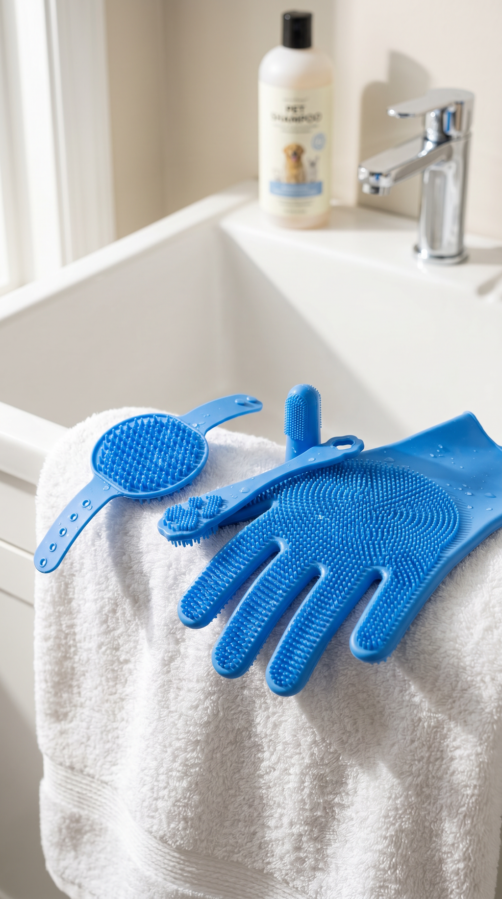 waglY Kit Toelettatura Cani e Gatti 6 Pezzi - Guanti Doccia in Silicone, Spazzola Massaggio e Rimozione Pelo